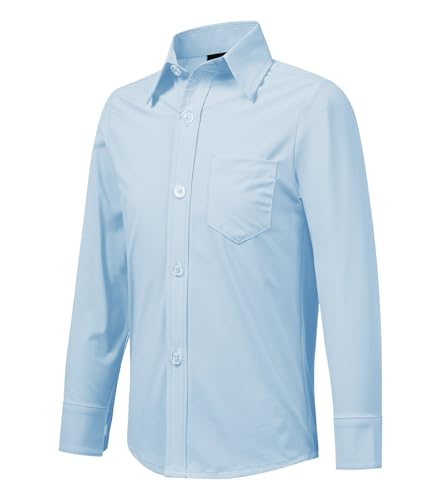 Idtswch Jungen Hemd Langarm mit Hoher Elastizität | Klassisches Schulhemd mit Brusttasche (Alter 2-16) von Idtswch
