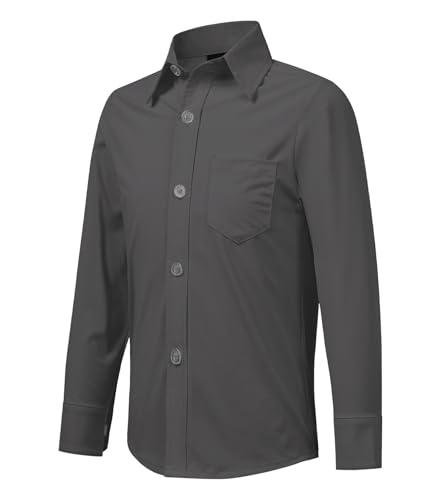 Idtswch Jungen Hemd Langarm mit Hoher Elastizität | Klassisches Schulhemd mit Brusttasche (Alter 2-16) von Idtswch