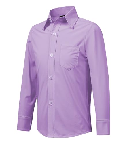 Idtswch Jungen Hemd Langarm mit Hoher Elastizität | Klassisches Schulhemd mit Brusttasche (Alter 2-16) von Idtswch