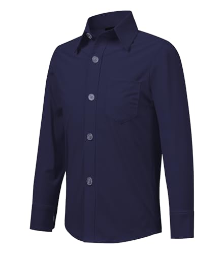 Idtswch Jungen Hemd Langarm mit Hoher Elastizität | Klassisches Schulhemd mit Brusttasche (Alter 2-16) von Idtswch