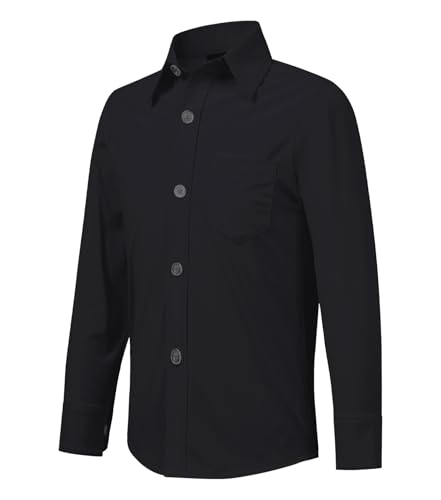 Idtswch Jungen Hemd Langarm mit Hoher Elastizität | Klassisches Schulhemd mit Brusttasche (Alter 2-16) von Idtswch