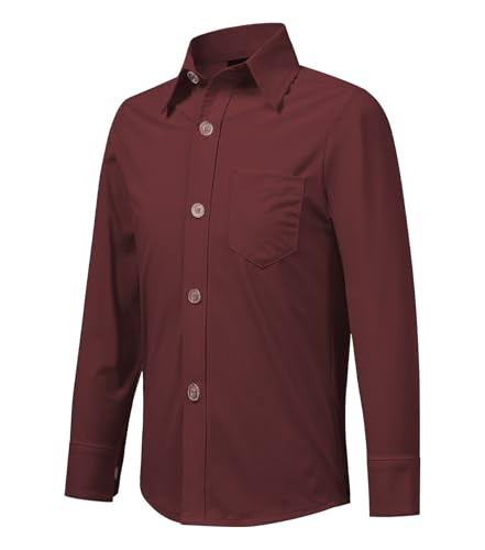 Idtswch Jungen Hemd Langarm mit Hoher Elastizität | Klassisches Schulhemd mit Brusttasche (Alter 2-16) von Idtswch