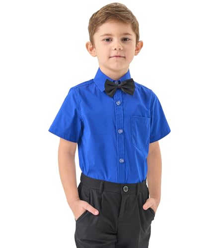 Idtswch Jungen Kurzarmhemd aus Oxford-Stoff Klassisches Schulhemd mit Brusttasche (Alter 2-16 Jahre) von Idtswch