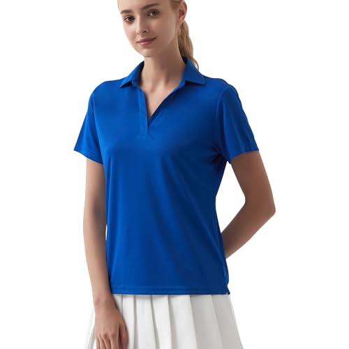 Idtswch Poloshirt Damen Kurzarm UPF 50+ Dry Fit Leichtes Atmungsaktives V-Neck Regular Fit Mit Seitenschlitzen Für Business & Freizeit von Idtswch