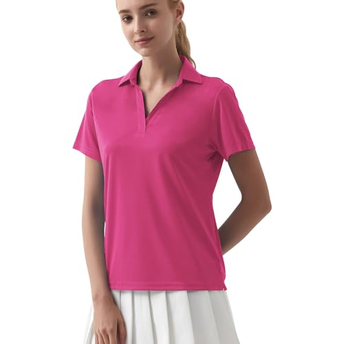 Idtswch Poloshirt Damen Kurzarm UPF 50+ Dry Fit Leichtes Atmungsaktives V-Neck Regular Fit Mit Seitenschlitzen Für Business & Freizeit von Idtswch