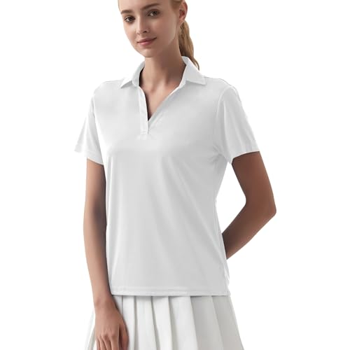 Idtswch Poloshirt Damen Kurzarm UPF 50+ Dry Fit Leichtes Atmungsaktives V-Neck Regular Fit Mit Seitenschlitzen Für Business & Freizeit von Idtswch