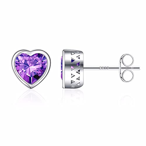 S925 Sterling Silber Birstone Ohrstecker für Frauen Herz Geburtsstein Ohrstecker für Frauen Teen Mädchen Sterling Silber Amethyst S925 Sterling Silber Birstone Ohrstecker für Frauen Herz Geburtsstein Ohrstecker für Frauen Teen Mädchen Sterling Silber Amethyst von Iefil