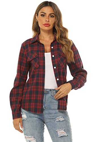 Ietaoo Damen Karo Bluse Kariertes Hemd Blusenshirt Langarm Casual Boyfriend Hemdbluse Oberteile Elegant Flanell Bluse Hemden A-Navy blau M von Ietaoo