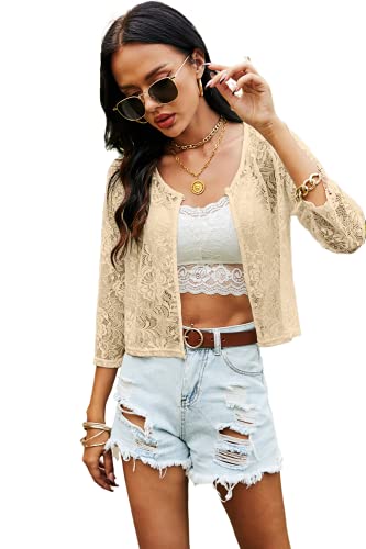 Ietaoo Damen Spitzen Bolero Elegant Kurzarm Sommer Schulterjacke Kurz Cardigan Spitzenjacke für Party oder Hochzeit von Ietaoo