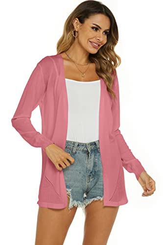 Ietaoo Damen Strickjacke Sommer Cardigan Elegant Lang Jacke Leichte Langarm Offene Strickjacke Sommerjacke Rosa S von Ietaoo