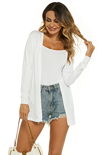 Ietaoo Damen Strickjacke Sommer Cardigan Elegant Lang Jacke Leichte Langarm Offene Strickjacke Sommerjacke Weiß M von Ietaoo