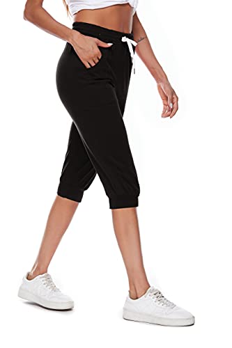 Ietaoo Jogginghose Damen 3/4 Sporthose Trainingshose Sommer Baumwolle Caprihose Sweathose Laufhose Freizeithose Sport Fitness Yoga Hose Schwarz M von Ietaoo