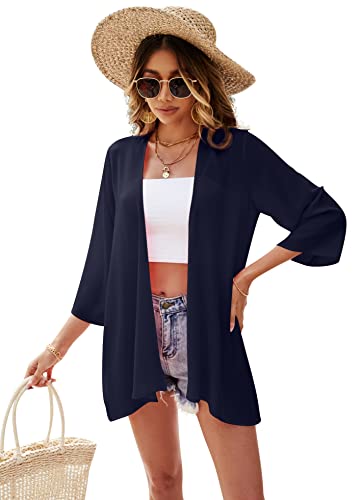Ietaoo Strickjacke Damen Kimono Cardigan Chiffon Boho 3/4 Arm Leichte Sommerjacke Strand Cover Up Shawl Bluse von Ietaoo