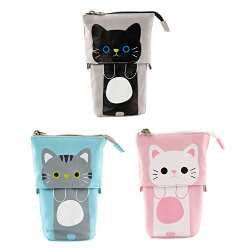 Iewroyt Teleskope Bleistiftkoffer niedliche Katze Stand -up -Stift -Beutelhalter Multifunktionaler Kosmetikbeutel 3pcs von Iewroyt