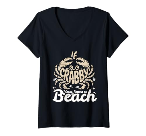 Damen Sommerurlaubs-Sprichwort: Wenn Krabben sind, kehren Sie Bitte an den Strand zurück T-Shirt mit V-Ausschnitt Damen Sommerurlaubs-Sprichwort: Wenn Krabben sind, kehren Sie Bitte an den Strand zurück T-Shirt mit V-Ausschnitt von If Crabby Please Return to Beach Graphic