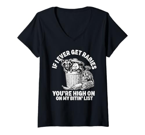 Damen Wenn ich jemals Tollwut Kriege, stehst du ganz Oben auf meiner Liste Waschbär T-Shirt mit V-Ausschnitt Damen Wenn ich jemals Tollwut Kriege, stehst du ganz Oben auf meiner Liste Waschbär T-Shirt mit V-Ausschnitt von If I Ever Get Rabies, You're High On My Bitin' Lis