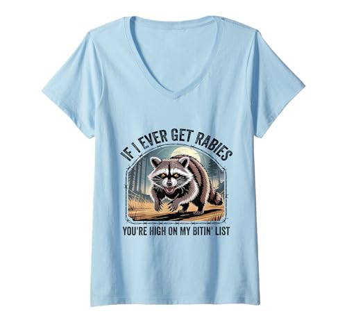 Damen Wenn ich jemals Tollwut bekomme, stehst du ganz Oben auf meiner Beißliste T-Shirt mit V-Ausschnitt Damen Wenn ich jemals Tollwut bekomme, stehst du ganz Oben auf meiner Beißliste T-Shirt mit V-Ausschnitt von If I Ever Get Rabies Funny Humor Tee