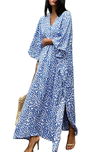 Ifneitve Damen Elegante Kaftan Kleid Lang Cardigan Lose Sommer Maxi Freizeitkleid Strandponcho Bikini Cover Up Strandkleid One Size (Einheitsgröße, Blau) von Ifneitve