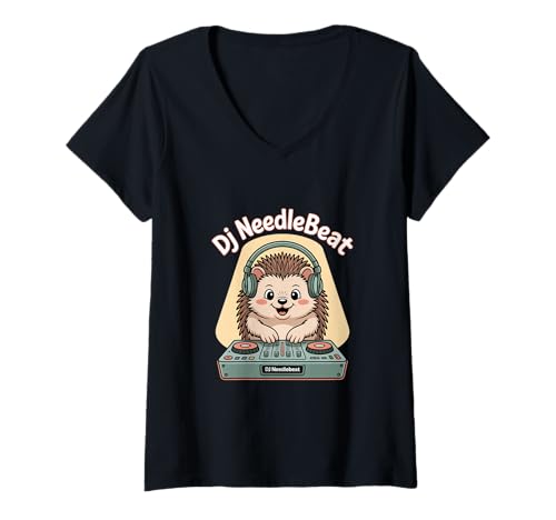 Damen Lustiger DJ Igel Dj NeedleBeat EDM Rave Musik Party T-Shirt mit V-Ausschnitt Damen Lustiger DJ Igel Dj NeedleBeat EDM Rave Musik Party T-Shirt mit V-Ausschnitt von Igel DJ Musik Festival Rave Club EDM
