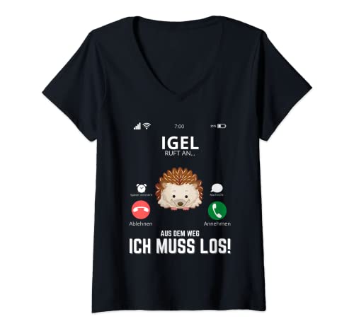 Damen Igel Ruft An - Lustiges Igel Kinder T-Shirt mit V-Ausschnitt von Igel Geschenke