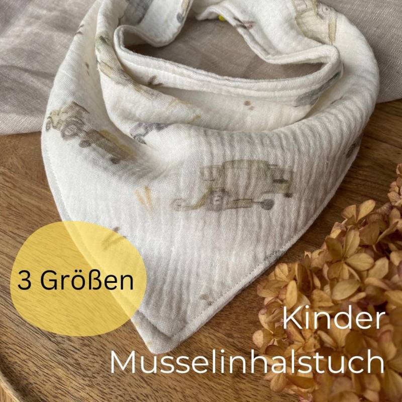 Musselin Tuch Kinder Und Baby Jungs | Halstuch Creme Fahrzeuge Bagger Muster Unikat Musselintuch in 3 Verschiedenen Größen von Igelwerkstatt