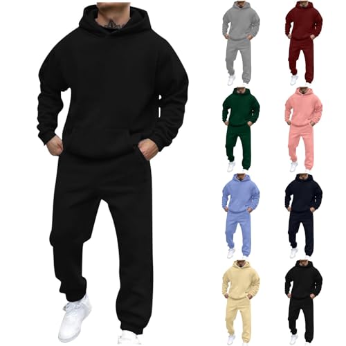 Igemy Zweiteiler Herren 2 Teiler Hoodie Hose Set Langarmshirt Kapuzenjacke Streetwear Trainingsanzug Jogginghose Hosen Sporthose Activewear Jogginganzug Sale Schwarz M von Igemy