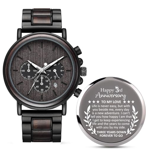 Igiftu Geschenk zum 3. Jahrestag für Männer, Andenken zum 3. dritten Hochzeitstag, Andenken für Ehemann oder Freund, Leder-Geschenk zum Hochzeitstag für Ihn, Schwarz von Igiftu