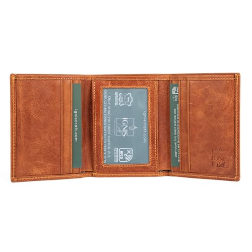 Ignis Craft Minimalistischer Trifold Small Leder Kartenhalter - Premium Echtleder Herren Geldbörse mit schlanken RFID Schutz (Apex Amber) von Ignis Craft