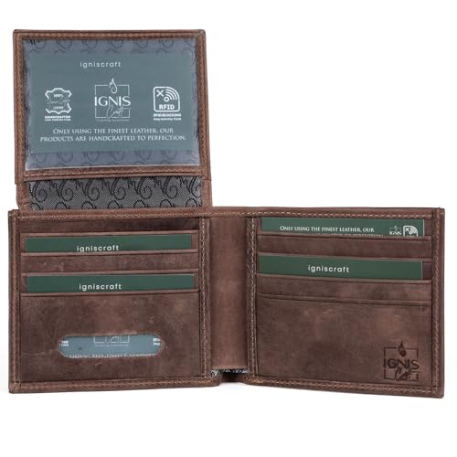 Ignis Craft RFID-blockierende, minimalistische Bifold, ultradünnes Design, Geldbörse für Herren, Kartenetui aus echtem Leder mit sicheren Hüllen, Solstice 4 Canyon, Minimale Geldbörse aus Leder von Ignis Craft