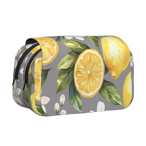 Ice and Fire Dragons Doppelschichtiges Federmäppchen, Oxford-Stoff, Stifttasche mit Reißverschluss und Klappe, große Kapazität, Schreibwarentasche für Schule, Büro, Reisen, Gelbe Zitrone von IguaTu