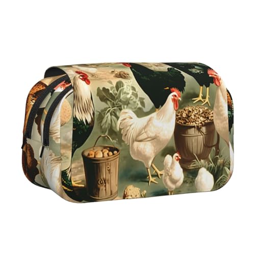 Ice and Fire Dragons Doppelschichtiges Federmäppchen, Oxford-Stoff, Stifttasche mit Reißverschluss und Klappe, große Kapazität, Schreibwarentasche für Schule, Büro, Reisen, Huhn und Hahn von IguaTu