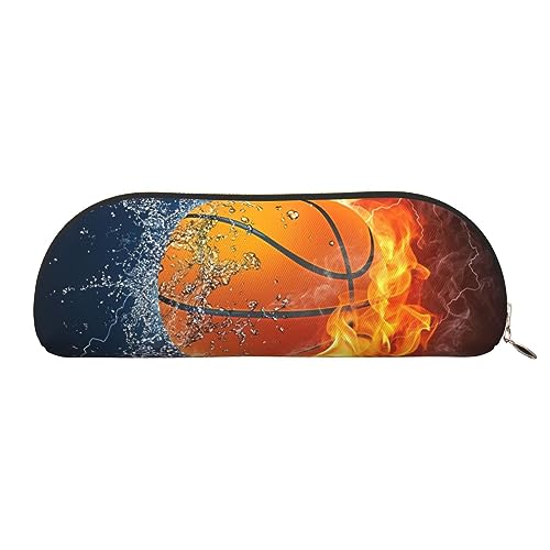 IguaTu Basketball auf Feuer und Wasser Flamme Spritzen Leder Federmäppchen Kosmetiktasche mit glattem Reißverschluss Münztasche Büro Schreibwaren Organizer, gold, Einheitsgröße, Schulranzen von IguaTu