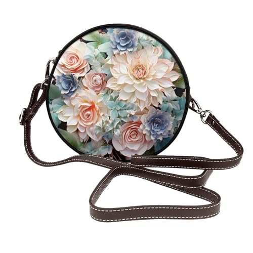 IguaTu Beach Lighthouse Runde Leder-Umhängetasche für Damen mit abnehmbarem Riemen, stilvolle Crossbody-Kreis-Geldbörse, Moderne Bohemia-Blume, Einheitsgröße IguaTu Beach Lighthouse Runde Leder-Umhängetasche für Damen mit abnehmbarem Riemen, stilvolle Crossbody-Kreis-Geldbörse, Moderne Bohemia-Blume, Einheitsgröße von IguaTu
