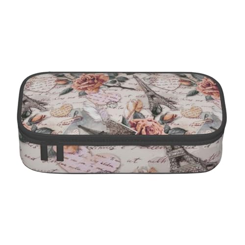 IguaTu Bear Federmäppchen mit großem Fassungsvermögen, für Schule, Schreibwaren-Organizer-Tasche mit Fächern, Reißverschlusstasche, Flower Paris Eiffelturm, Einheitsgröße, Kosmetikkoffer von IguaTu