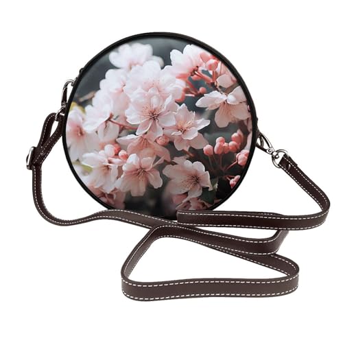 IguaTu Bedruckte Lippen, runde Leder-Umhängetasche für Damen, mit abnehmbarem Riemen, stilvolle Crossbody-Tasche, Rosa weiße Blumen, Einheitsgröße IguaTu Bedruckte Lippen, runde Leder-Umhängetasche für Damen, mit abnehmbarem Riemen, stilvolle Crossbody-Tasche, Rosa weiße Blumen, Einheitsgröße von IguaTu