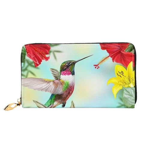 IguaTu Blue Butterfly Damen Geldbörse, Mode und Haltbare Leder Geldbörse mit 12 Kartenfächern und mehreren Fächern, Kolibri, rote Blume, Hibiskus, Einheitsgröße von IguaTu