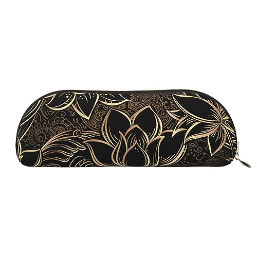 IguaTu Boho Gold Lotus Blumen Leder Federmäppchen Kosmetiktasche mit glattem Reißverschluss Münzbeutel Büro Schreibwaren Organizer, gold, Einheitsgröße, Schulranzen von IguaTu