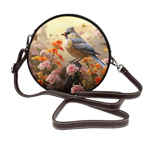 IguaTu Campanula Butterflies Runde Leder-Umhängetasche für Damen mit abnehmbarem Riemen, stilvolle Crossbody-Kreis-Geldbörse, Sparrow Birds Sing, Einheitsgröße IguaTu Campanula Butterflies Runde Leder-Umhängetasche für Damen mit abnehmbarem Riemen, stilvolle Crossbody-Kreis-Geldbörse, Sparrow Birds Sing, Einheitsgröße von IguaTu