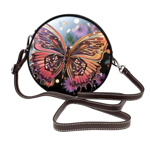 IguaTu Campanula Butterflies Runde Leder-Umhängetasche für Damen mit abnehmbarem Riemen, stilvolle Crossbody-Kreis-Geldbörse, schmetterlings- / blumendesign, Einheitsgröße IguaTu Campanula Butterflies Runde Leder-Umhängetasche für Damen mit abnehmbarem Riemen, stilvolle Crossbody-Kreis-Geldbörse, schmetterlings- / blumendesign, Einheitsgröße von IguaTu