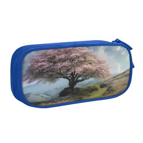 IguaTu Cherry Blossoms Tree Federmäppchen mit großer Kapazität – doppellagiger Schreibwaren-Organizer für Schule, Büro, Reisen, blau, Einheitsgröße, Kosmetikkoffer von IguaTu