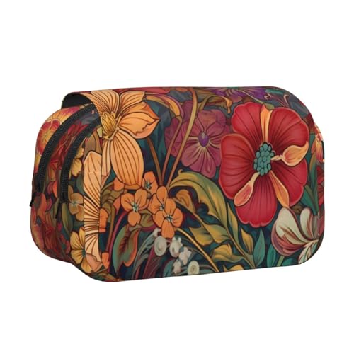 IguaTu Cooles Schlagzeug-Set, doppellagiges Federmäppchen, Oxford-Stoff, Stifttasche mit Reißverschluss und Klappe, große Kapazität, Schreibwarentasche für Schule, Büro, Reisen, Farbiges Blumenmuster von IguaTu
