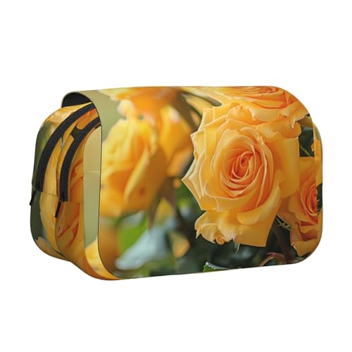 IguaTu Cooles Schlagzeug-Set, doppellagiges Federmäppchen, Oxford-Stoff, Stifttasche mit Reißverschluss und Klappe, große Kapazität, Schreibwarentasche für Schule, Büro, Reisen, Gelbe Rosen von IguaTu