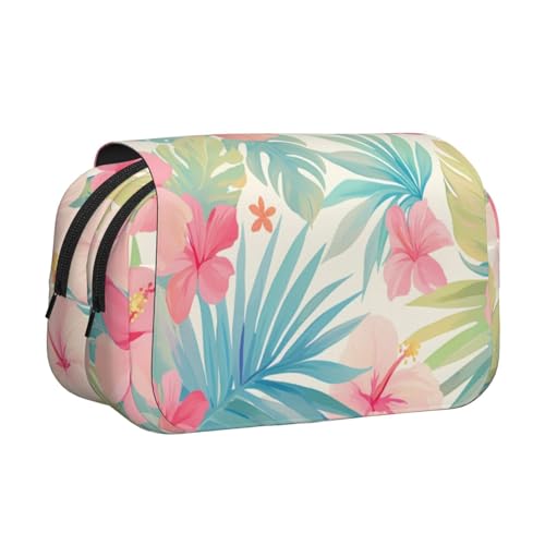 IguaTu Cooles Schlagzeug-Set, doppellagiges Federmäppchen, Oxford-Stoff, Stifttasche mit Reißverschluss und Klappe, große Kapazität, Schreibwarentasche für Schule, Büro, Reisen, Tropische Blätter von IguaTu