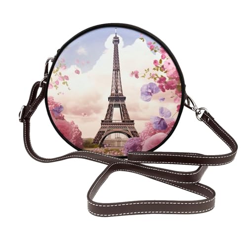 IguaTu Dalmatiner Hund Runde Leder Schultertasche für Frauen mit abnehmbarem Riemen, stilvolle Crossbody Circle Geldbörse, Frühlingsblumen an den Pylonen, Einheitsgröße IguaTu Dalmatiner Hund Runde Leder Schultertasche für Frauen mit abnehmbarem Riemen, stilvolle Crossbody Circle Geldbörse, Frühlingsblumen an den Pylonen, Einheitsgröße von IguaTu