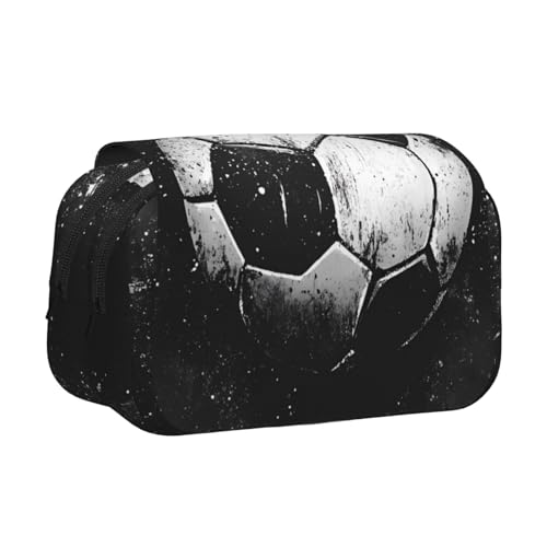 IguaTu Deer Art Doppelschichtiges Federmäppchen, Oxford-Stoff, Stifteetui mit Reißverschluss und Klappe, große Kapazität, Schreibwarentasche für Schule, Büro, Reisen, Fußball Schwarz, Einheitsgröße von IguaTu