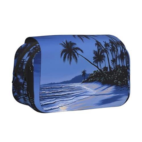 IguaTu Doppelschichtiges Federmäppchen, Oxford-Stoff, Stifteetui mit Reißverschluss und Klappe, große Kapazität, Schreibwarentasche für Schule, Büro, Reisen, Tropische Strandpalme Nacht, Einheitsgröße von IguaTu