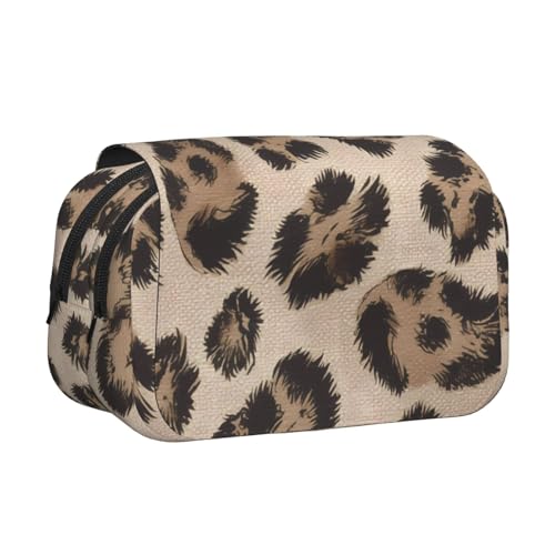 IguaTu Doppelschichtiges Federmäppchen mit Leopardenmuster, Oxford-Stoff, Stifttasche mit Reißverschluss und Klappe, große Kapazität, Schreibwarentasche für Schule, Büro, Reisen, Leopardenmuster von IguaTu