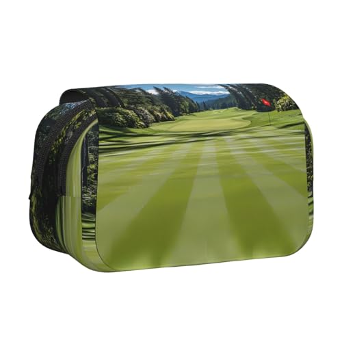 IguaTu Doppelschichtiges Federmäppchen mit Leopardenmuster, Oxford-Stoff, Stifttasche mit Reißverschluss und Klappe, große Kapazität, Schreibwarentasche für Schule, Büro, Reisen, Golfplatz Rasen von IguaTu