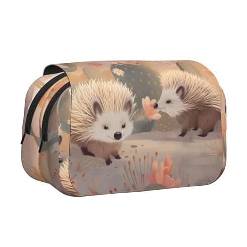 IguaTu Doppelschichtiges Federmäppchen mit Leopardenmuster, Oxford-Stoff, Stifttasche mit Reißverschluss und Klappe, große Kapazität, Schreibwarentasche für Schule, Büro, Reisen, Igel-Kaktus von IguaTu