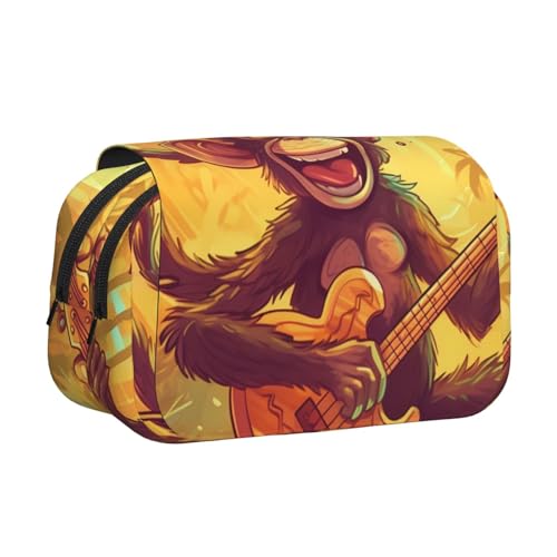 IguaTu Doppelschichtiges Federmäppchen mit Sonnenblumen-Flagge aus Oxford-Stoff mit Reißverschluss und Klappe, große Kapazität, Schreibwarentasche für Schule, Büro, Reisen, Affenmusik, Einheitsgröße von IguaTu